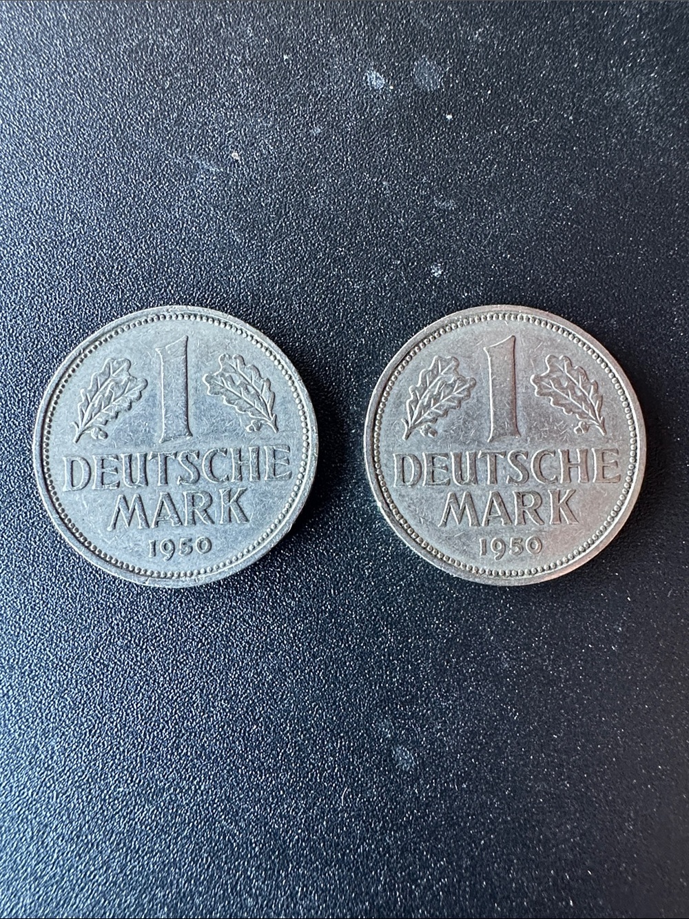 Lot of 2 1950 1 Deutsche Mark Germany Copper-Nickel First Year - G & D Serials!